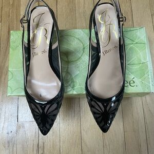 Black Kitten Heel Slingback Shoes with Cut-Out Design